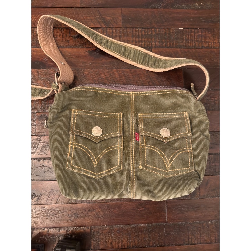 Levis Academy Corduroy Crossbody Bag Olive Green Messenger Purse Red Tab NWT